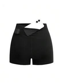 SHEIN Sports 女士圆领无袖拉链休闲短款上衣和短裤户外套装 - 黑色 - 查看 5