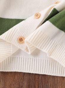 SHEIN 男婴时尚可爱百搭毛衣套装，秋冬套头毛衣，开衫针织毛衣和裤子套装 - 綠色 - 查看 5