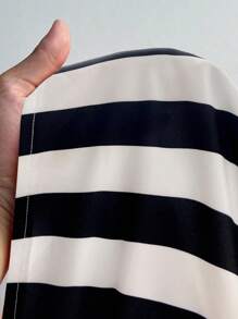 Maweii 大码条纹长袖裹身休闲宽松衬衫 - 黑與白 - 查看 8