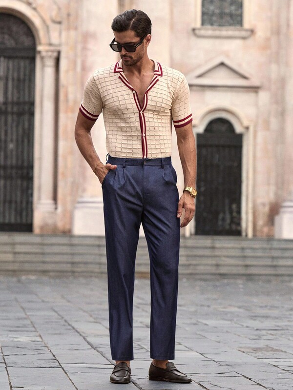 Manfinity VCAY Men's Relaxed Pleated Wide Leg Jeans Men Pleated Pants Men High Waisted Pants Men Pleated Pants Men Dress Pants Men Suit Pants Designer Pants For Men Japanese Pants For Men Men Wide Leg Pants