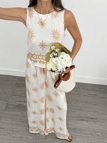 SHEIN Tall Bộ 2 áo không tay và quần dài rộng rãi cho nữ - Nhiều màu - Xem 5