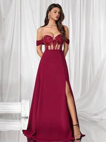 Coutiva 女士正式晚礼服（华丽装饰） - 酒紅色 - 查看 3