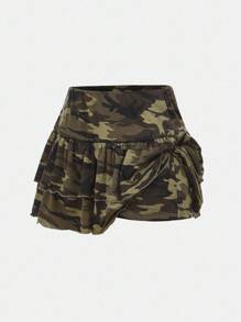 SHEIN Girlism 少女豹纹针织修身分层蛋糕裙裤，防走光腰带裤，适合运动和街头穿着 - 彩色 - 查看 5