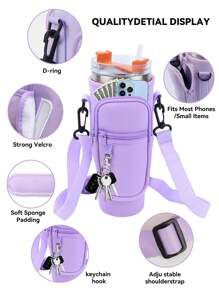 1 件带手机袋的水瓶袋，适用于 40/30 盎司带手柄的玻璃杯，带可调节肩带，钥匙钩，适合徒步旅行露营运动水瓶套隔热袋斜挎包 - 彩色 - 查看 3