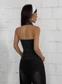 StreetHx 女式街头风格棕色条纹露背无袖衬衫 - 黑色 - 查看 2