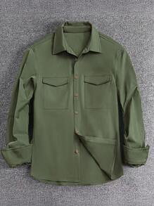 Men's Spring/Autumn Pocket Button-Down Casual Shirt - Army Green - View 1