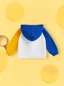 TOM & JERRY X SHEIN Baby Boy Cartoon Pattern Pocket Print Colorblock Hooded Sweatshirt, Suitable For Spring, Autumn And Winter Fall