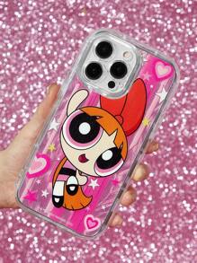 THE POWERPUFF GIRLS X SHEIN Durable And Fashionable Mobile Phone Case, Four-Sided Thick Airbag Anti-Drop, Blossom Pattern Chiffon Protective Cover Design, Compatible With IPhone 11 - 17 Pro Max ,Y2K - Red - View 3