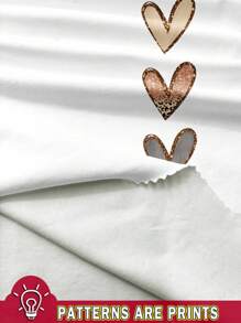 EMERY ROSE 休闲彩色爱心印花V领短袖T恤，适合大码女装，夏季、返校、返校节、夜间外出等场合，爱心图案V领上衣，女士假日/春季花卉/度假/春日必备单品 - 彩色 - 查看 3