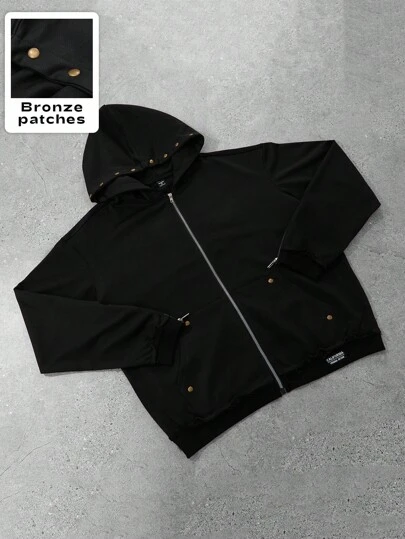 PAVTROS 男士街头时尚和嘻哈风格运动衫连帽衫，针织连帽运动衫运动衫，针织运动服，拉链和铆钉装饰，极简主义设计，独特风格，街头文化，年轻时尚，休闲舒适，简约别致，节日礼物，中性男士黑色拉链连帽衫黑色拉链连帽衫夹克拉链连帽衫带古铜色补丁男士街头风连帽衫宽松拉链连帽衫