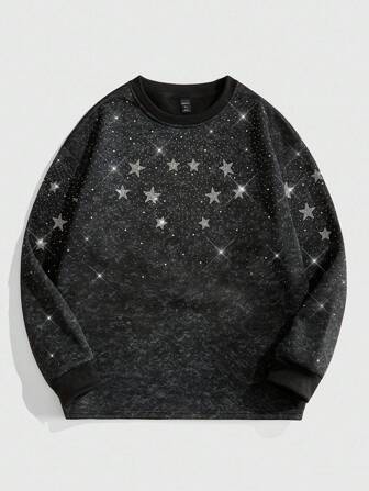 Street Life Men's Rhinestone Embellished Pullover Sweatshirt, Suitable For Everyday Wear, Autumn/Winter