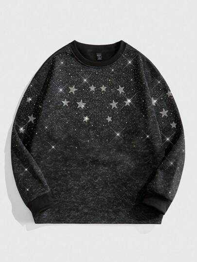 Street Life Men's Rhinestone Embellished Pullover Sweatshirt, Suitable For Everyday Wear, Autumn/Winter