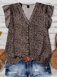 EMERY ROSE Plus Size Casual Leopard Print Shirt, Suitable For Summer Chic Blouses For Women