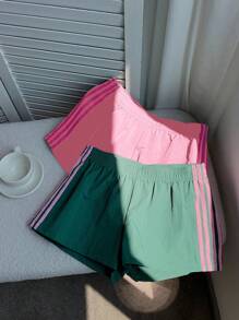 Comfortcana 2pcs Women's Contrast Color Waistband Shorts, Summer - Multicolor - View 4