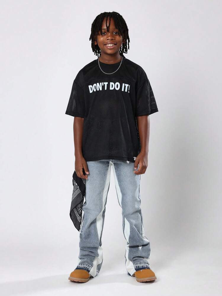 SUMWON Sidorand, slitna jeans, kontrasterande färgblock, överdimensionerade, streetwear, mode, premiumdenim, baggy, rivna byxor, vida ben, höst- och vinterkollektion - Ljustvätt - Visa 3