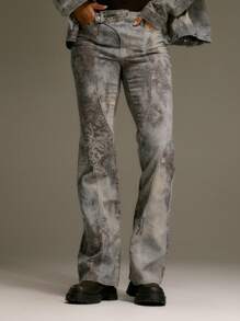 MUSERA 低腰抽象印花喇叭牛仔裤，西部乡村风，秋季街头服饰，节日优雅，Y2K性感可爱，90年代波西米亚风，中西部秋季时尚，春夏 - 灰色 - 查看 2