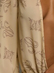 MUSERA 超低胸喇叭袖佩斯利印花衬衫，西部风情，适合秋季、街头、节日、优雅、Y2K、性感、可爱、90年代、波西米亚风、中西部、假日、派对、春夏等场合。 - 彩色 - 查看 6