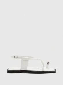 CUCCOO BIZCHIC 女士舒适休闲平底凉鞋，带金属扣带的尖头设计，方头休闲凉鞋 - 白色 - 查看 9