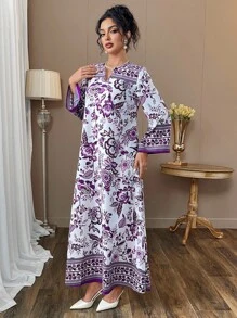 Yasmyna 复古风格印花优雅长袖连衣裙 - 彩色 - 查看 7