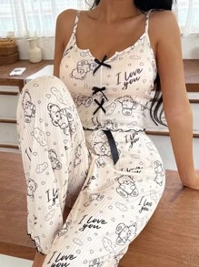 SHEIN Cute Apricot Jacquard Pajama Set With Spaghetti Straps And Lettuce Trim Details Cute Sleepwear Lounge Wear Sets Summer Sleep Dress