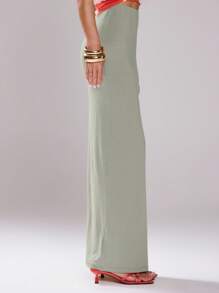 MUSERA 低腰修身长裙，夏季可爱度假休闲90年代风格工作/办公室穿搭 - 淺灰色 - 查看 4