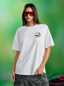 MADBALLS X SHEIN 女式字母与卡通图案圆领短袖T恤 - 白色 - 查看 5