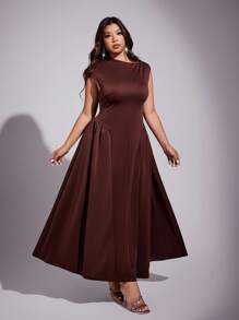 Viva Relle Plus Size Off-The-Shoulder Sexy Dress - Brown - View 1