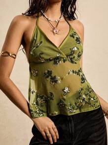 Easelle 1 件女式休闲复古假日风格串珠刺绣工字背心