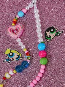 THE POWERPUFF GIRLS X SHEIN 时尚可爱的花朵、泡泡、毛茛图案亚克力手工串珠仿珍珠手机挂绳，彩色手机吊坠 - 彩色 - 查看 5