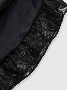 ROMWE Avant 女式复古 Y2K 美国国旗水钻蕾丝边修身基本款 T 恤 - 黑色 - 查看 4