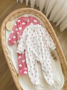 Babygirl Cute Fluffy Polka Dot, Heart & Star Pattern Jumpsuit Loungewear, Autumn/Winter - Multicolor - View 7