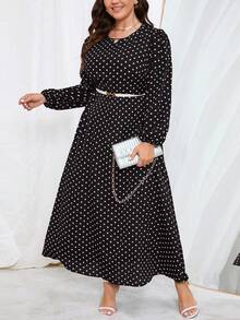 SHEIN Clasi 大码优雅波尔卡圆点印花灯笼袖长裙 - 彩色 - 查看 4