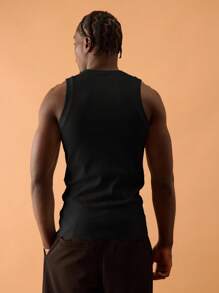 Musero 男士圆领缝线细节紧身罗纹背心春夏季度假海滩时尚节日伊比沙岛 - 黑色 - 查看 3