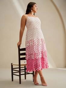 Anewsta 圆形流苏镂空刺绣高腰吊带裙，飘逸透气，女士夏季节日装 - 粉色 - 查看 5