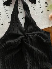 SHEIN LMoss Kids 年轻女孩休闲时尚百搭纯色针织吊带背心 - 黑色 - 查看 6