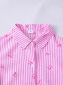 SHEIN Explorewe Y2K 风格女孩蝴蝶条纹印花经典衬衫，适合日常或学校穿着，可搭配牛仔裤、裙子或吊带背心，打造返校装