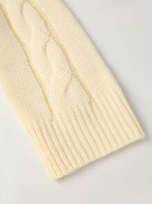 SHEIN 女童针织毛衣，简约时尚学院风，经典麻花图案，精致刺绣细节，V领，适合秋冬 - 米色 - 查看 6