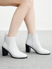 CUCCOO BIZCHIC 女士时尚侧拉链设计高跟踝靴 - 白色 - 查看 5