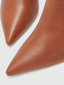 CUCCOO BIZCHIC Bottes mi-mollet à talon fin et bout pointu, de couleur unie et style minimaliste pour femmes - Tabac - Voir 7