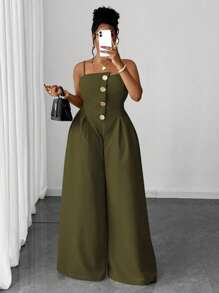 Plusstorlek dammode asymmetrisk urringning jumpsuit - Grön - Visa 5