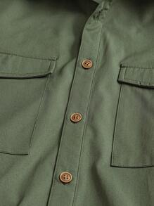 Men's Spring/Autumn Pocket Button-Down Casual Shirt - Army Green - View 4