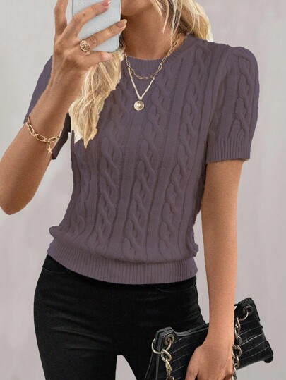 EMERY ROSE Suéter de punto con cuello redondo y decoración de cuerda retorcida inspirado en bloggers, diseño de moda, versátil, otoño/invierno