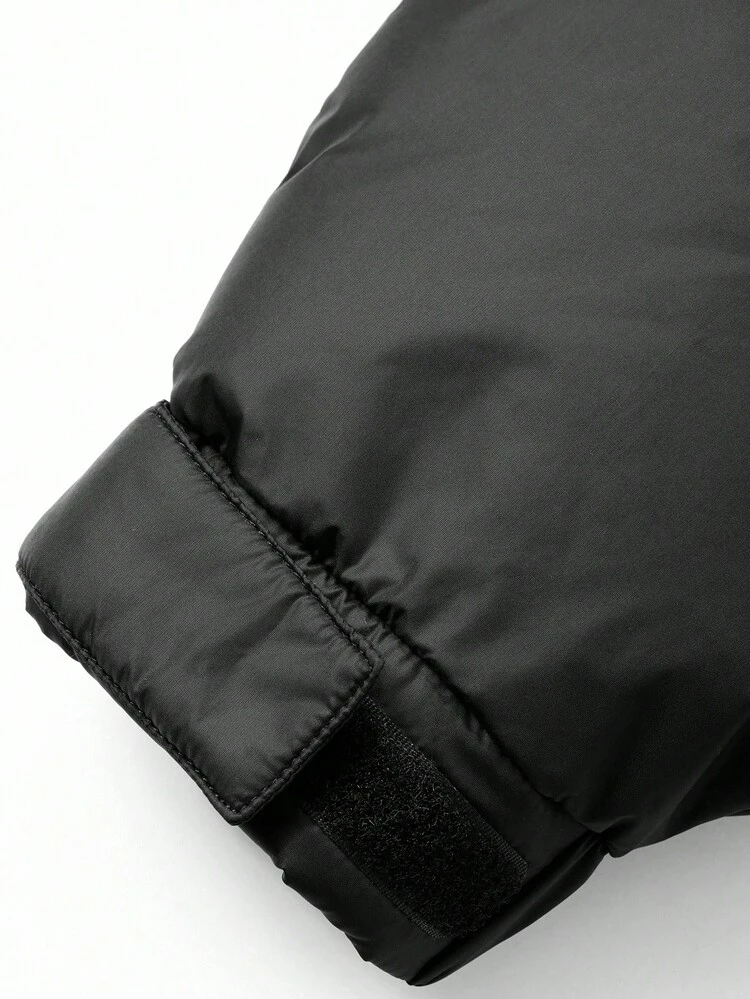 Men's Thick Hooded Black Padded Coat, Winter