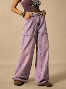 Easelle Quần jean ống đứng màu hồng cổ điển đơn giản dành cho nữ - Hồng - Xem 4