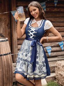 SHEIN Frenchy Women's Fashion French Romantic Floral Print Sleeveless Mid-Length Dress Oktoberfest Dirndl  Oktoberfest Dirndl Tops,Dirndl XL Summer Elegant Evening Dress Blue - Blue - View 3