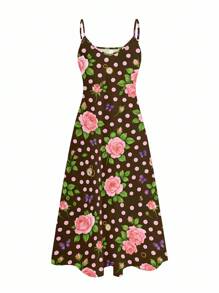 Glamance BiGraphic Women's Floral All-Over Print Sleeveless Dress, Casual Summer Hawaii Outfits Women - Coffee Brown - View 3