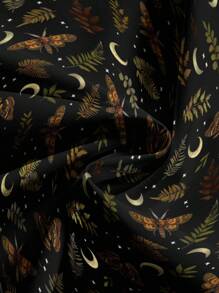 ROMWE Goth 哥特式浪漫深色飞蛾和植物印花加大码宽腿宽松裤 - 黑色 - 查看 3