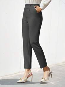 EURMUSE Women's Solid Color Simple Daily Suit Pants  - Dark Grey - View 3