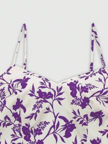 Flirla 大码女式纯色半透明雪纺浪漫荷叶边领带开衫夹克和 V 领细肩带长裙 2 件套，浪漫优雅的女装，适合夏季、户外、室内、休闲、法式休闲、派对 - 紫色 - 查看 6