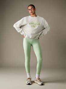 MISSGUIDED Áo nỉ in họa tiết Matcha Club cổ tròn tay dài dáng rộng, mặc nhà thường ngày thu đông, nhẹ nhàng - Màu Xám nhạt - Xem 3